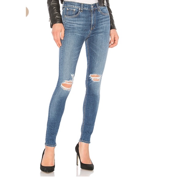 Rag & Bone High Rise Skinny Jeans Frayed in Bonnie - Picture 4 of 16